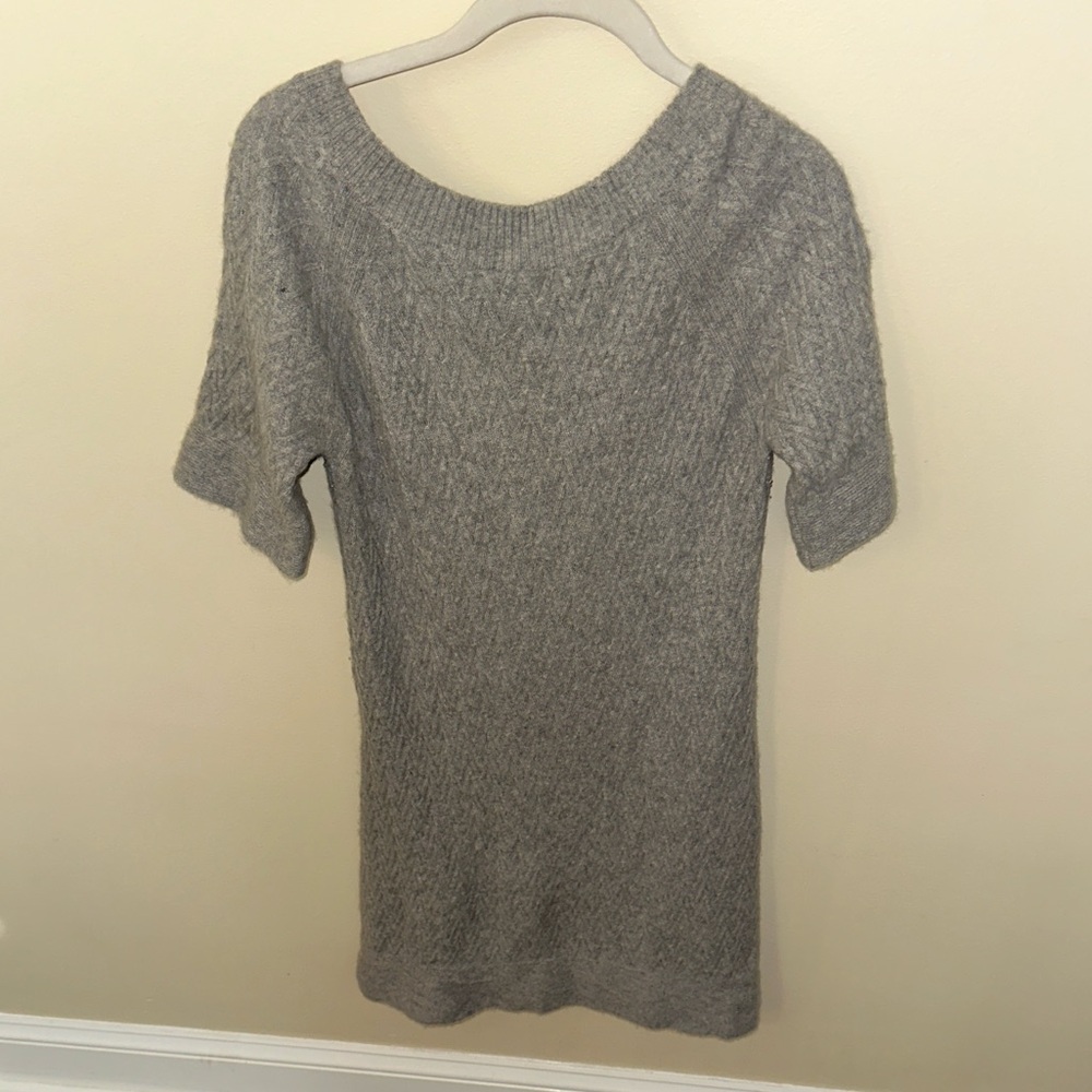100% Cashmere Sweater Dress Gray Knit Short Sleeve Soft Luxury - Picture 5 of 6